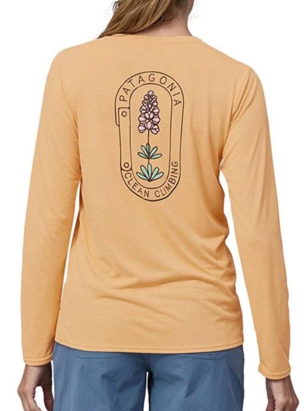 Patagonia Women’s Long-Sleeve Crew Neck Tee Shirt - Light Beige Graphic Print XL